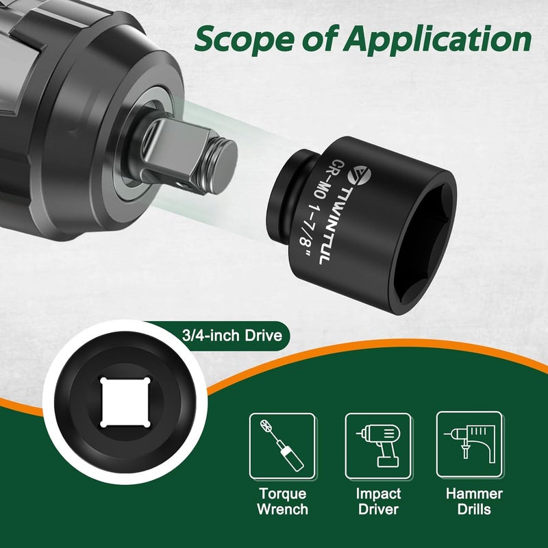 TIWINTUL 3/4 Inch Drive Impact Socket 1-7/8", Anti-Rounding 6-Point Design SAE Socket, Heat-Treated CR-MO, Black Phosphate Finish, Axle Nut Socket for Auto Repair, Easy Removal - Image 5